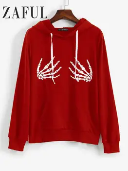 

Zaful Halloween Skeleton Printing Women Causal Sweatshirts Autumn Solid Hooded Long Sleeve Female Pullovers Pocket Femme Hoodies