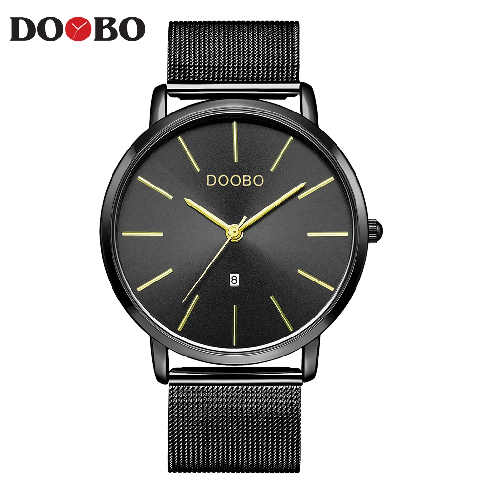 D037 black black Relogio masculino часы мужские модные спортивные из нержавеющей стали кожаный ремешок часы кварцевые наручные часы для деловых людей reloj hombre - Цвет: D037 black black