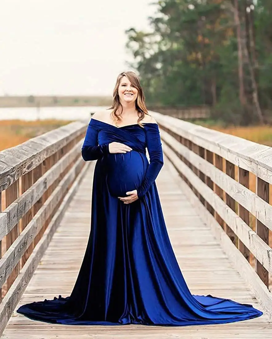 

Velvet Long Sleeve Maternity Maxi Gown Dresses Photography Elegant Pregnant Women Long Dress Baby Shower Photography Pregnancy
