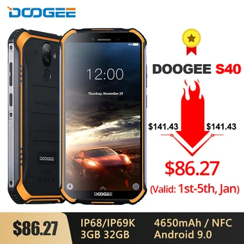 Перейти на Алиэкспресс и купить Смартфон DOOGEE S40 IP68/IP69K 4G, прочный мобильный телефон, 3 Гб ОЗУ 32 Гб ПЗУ, Android 9,0, 5,5 дюйма, 4650 мАч, четырехъядерный MT6739, 8,0 МП, 4G
