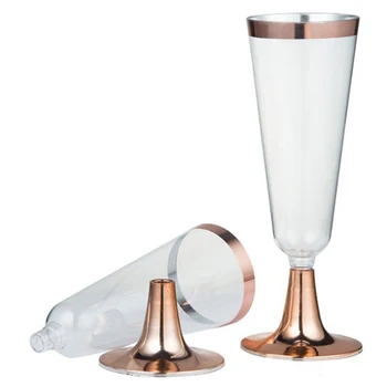 

60Pcs 150 Ml Plastic Rose Gold Rimmed Clear Hard Disposable Party Wedding Cups Premium Fancy Champagne Glasses Flutes