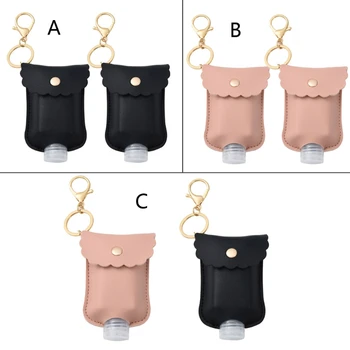 

2Pcs Empty Travel Bottle and Keychain Holder Travel Bottle Empty Hand Sanitizer Bottles Container Leather Cover Kit 2Oz