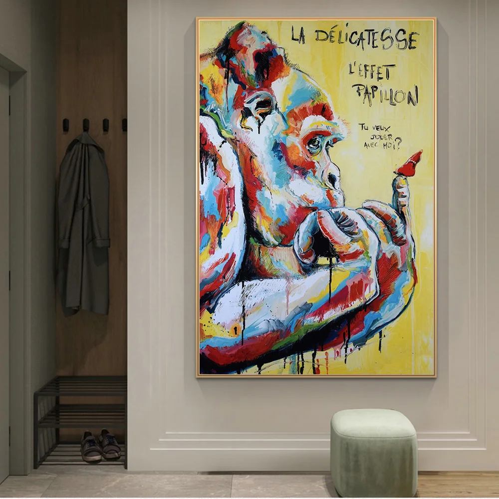 Abstract Monkey Graffiti Art Canvas Posters And Prints Thinking Street Paintings on the Wall Pictures | Дом и сад