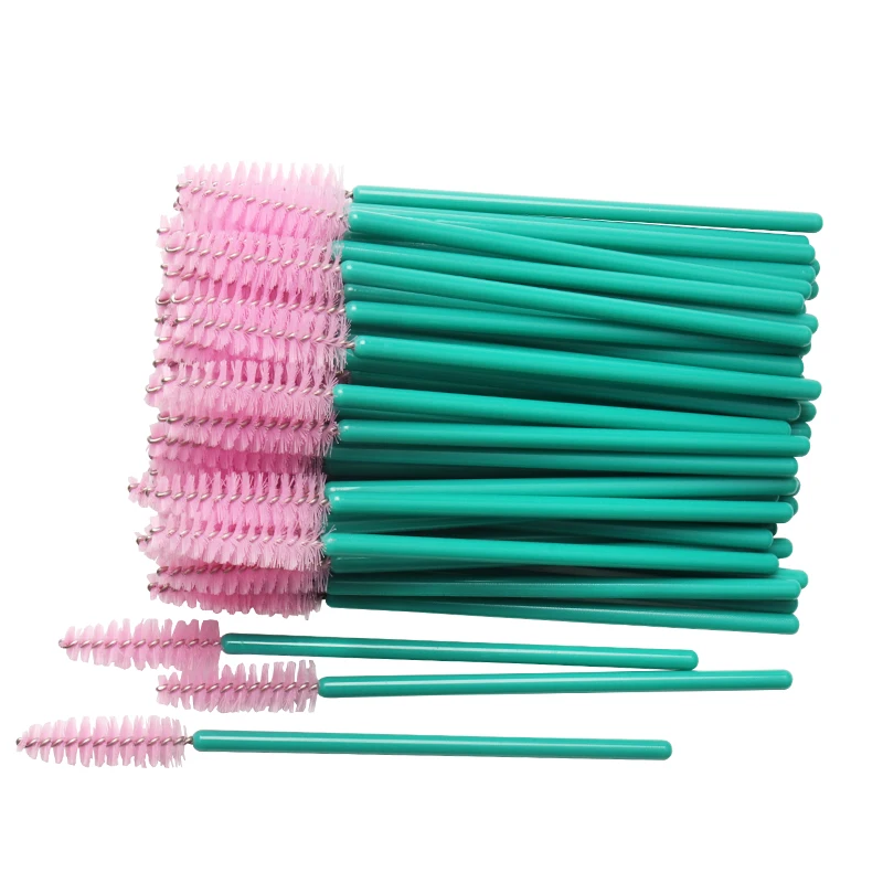 green pink 50 шт./лот, одноразовые нейлоновые палочки для туши, голубые, золотые, розовые, красные ручки, кисти для ресниц, кисти для макияжа, инструменты для наращивания ресниц - Handle Color: green pink