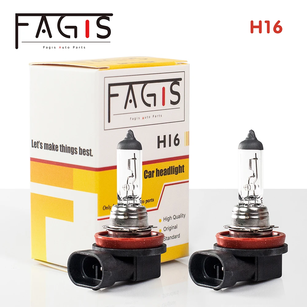 Fagus-bombilla halógena para faro delantero de coche, de cuarzo transparente, de larga duración H16, 12V, 19W, Base de PGJ19-3, luces antiniebla DE 3350K, 2 uds.