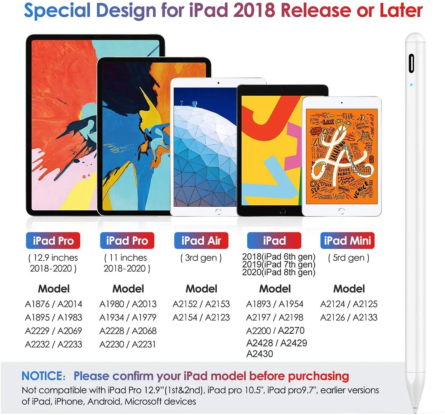 Для Apple Pencil 2 с Палм отказ от наклона чувствительность активный стилус для iPad Pro 11 12