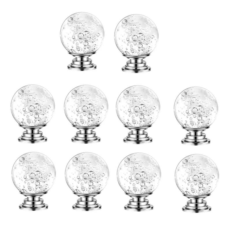 

10Pcs 30mm Cabinet Knobs Crystal Round Bubble Glass Handle Decorative Cupboard Dresser Drawer Kitchen Furniture Handle