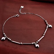 925 Настоящее Стерлинговое Серебро, браслеты на ногу, сердце, шарм, бисер, браслет на ногу, романтическое ювелирное изделие, подарок, ley 925 oro, браслет на ногу