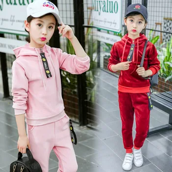 

2020 winter autumn baby Girls Clothes Velvet Sweatshirt Hoodies jacket + Pants Teenager Kids Cloth 4 5 6 7 8 11 10 12 13 14 Year