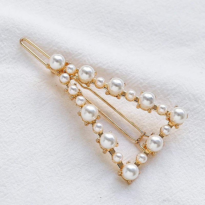 Christmas Gift Geometric Irregular Hollow Pearls Hair Clips Korean Hairpins Metal Barrettes Girls Hair Styling Accessories - Окраска металла: QW0003-11