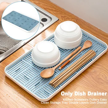 

Double Layers Kitchen Drying Dish Drainer Home Detachable Storage Tray Hollowed Out Cutlery Drying Racks Kitchen Accessories