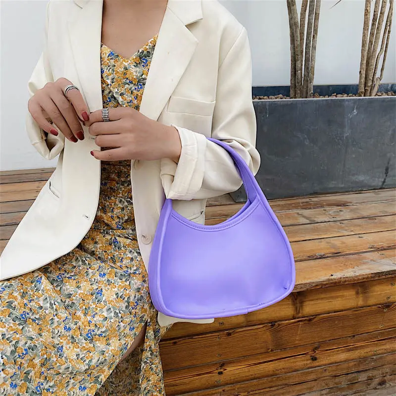 

Retro Semicircular Women Armpit Handbags Soild Color PU Leather Ladies Small Shoulder Bag Fashion Design Female Clutch Purses