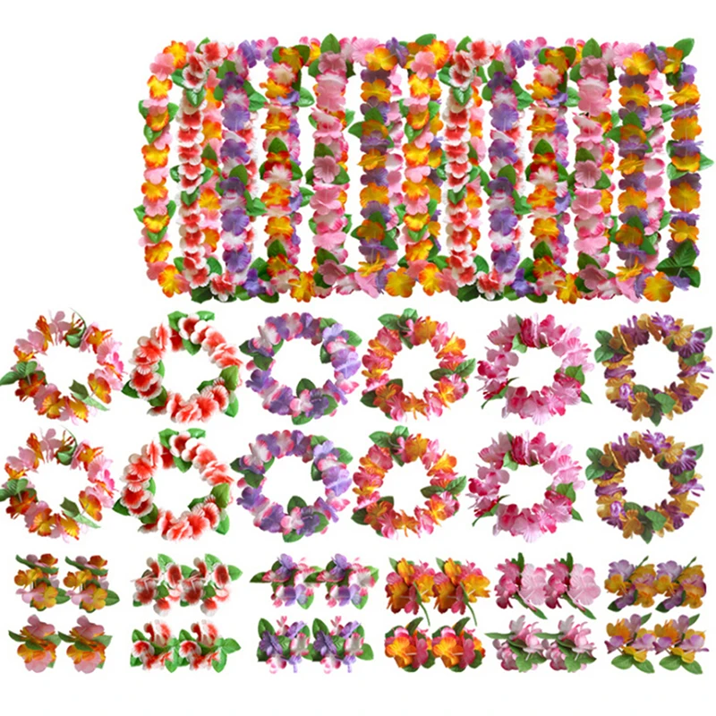 Conjunto de 4 unidades de flores artificiales hawaianas para decoración, collar, guirnalda, fiesta, hawaiana, playa, flores, fiesta, DIY