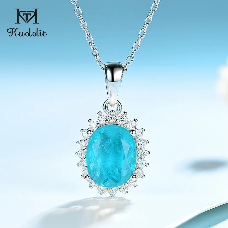 Женский комплект с кулоном kuoolit Paraiba ожерелье из стерлингового серебра 925 пробы
