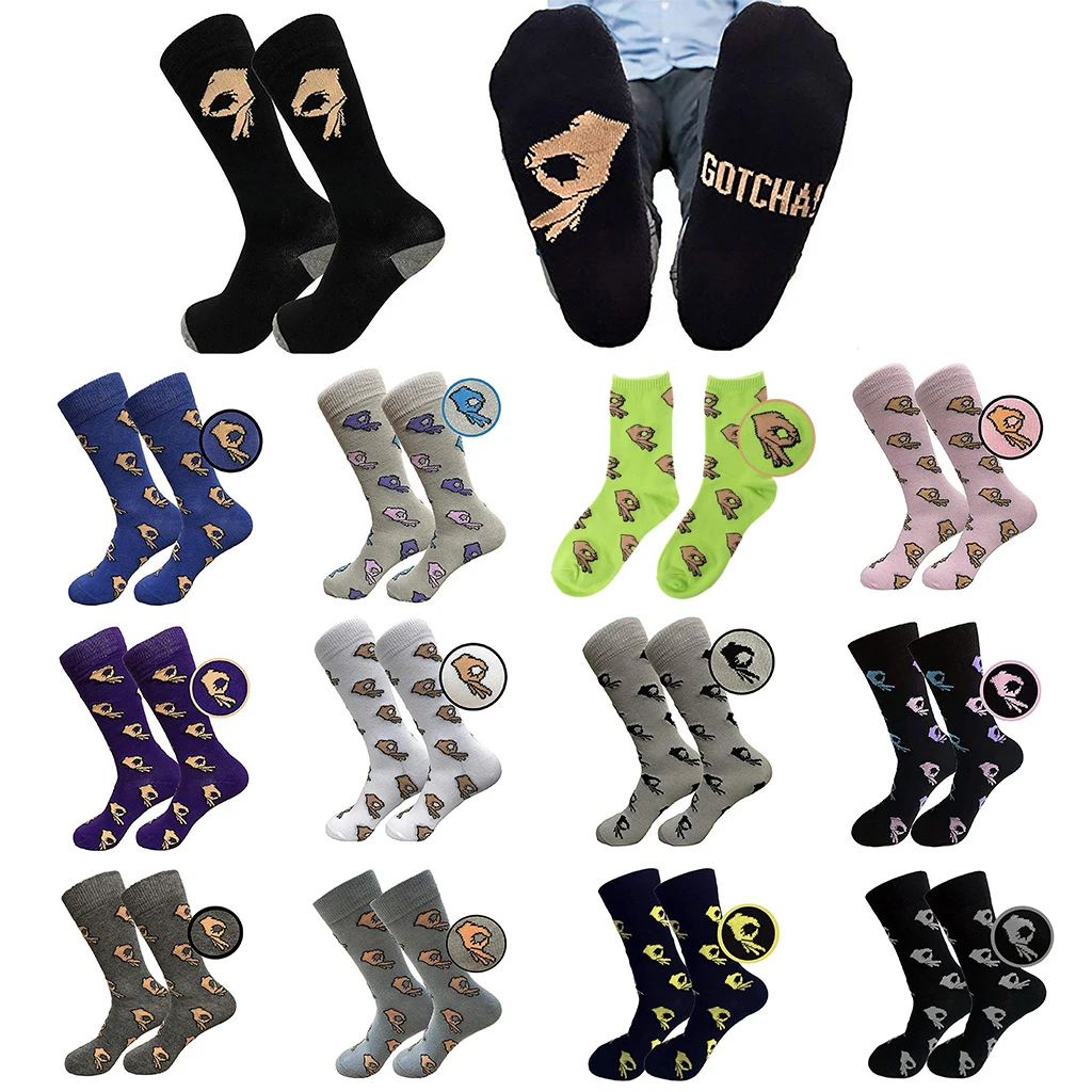 18 Colors Men Unisex Winter Knitted Mid-Calf Long Crew Socks Funny OK Gesture Printed Hip-Hop Trendy Cotton Hosiery Skateboard