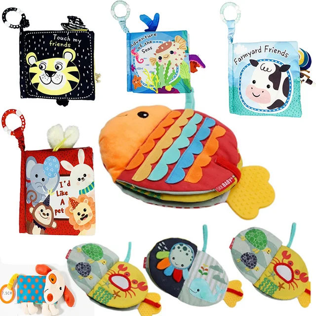 Montessori Baby Educational Mobiles Teether Toys Washable Enlightenment Cloth Book Toddler Cartoon Sea Animal Fish Doll Toy 2