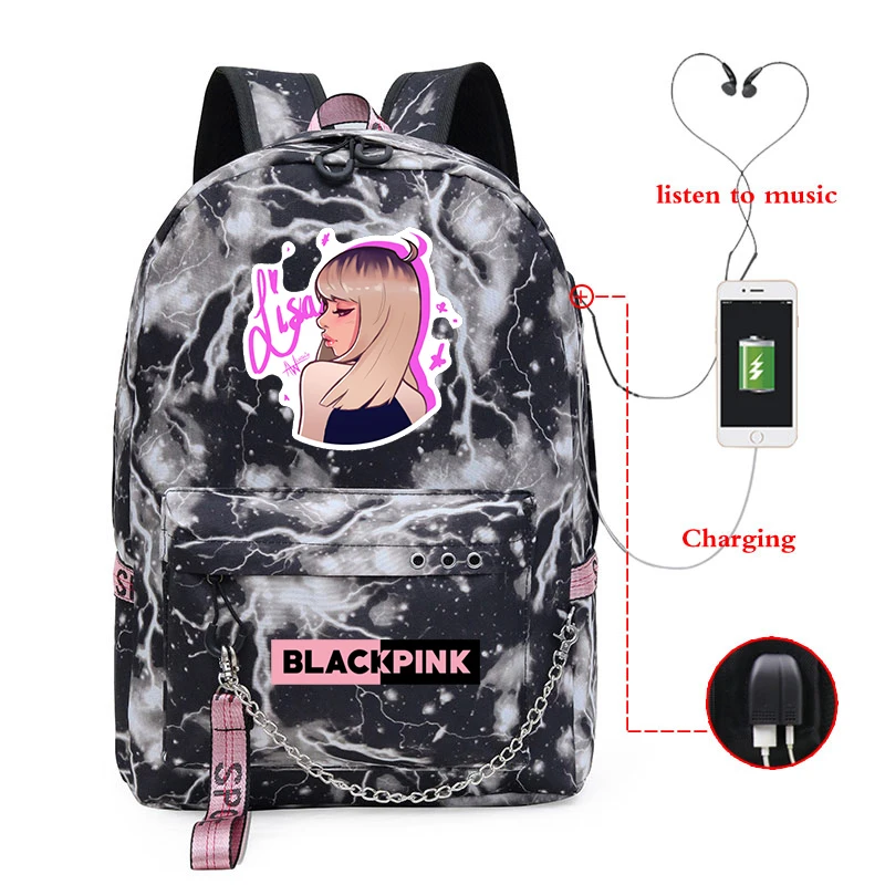 Backpack 4 Mochilas Mujer,, Kpop, черный, розовый, розовый, Лиза, рюкзак для женщин, девочек, школьные сумки, зарядка через usb, рюкзак для ноутбука, Sac A Dos Femme - Цвет: Backpack 4