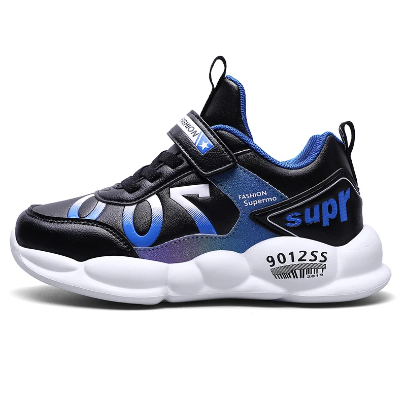 Детские кроссовки; обувь для мальчиков; спортивная обувь; кожаные кроссовки для бега; школьная обувь; Kinderschoenen; кроссовки для девочек; кроссовки для бега - Цвет: Black blue