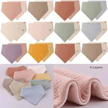 Bavoir en gaze de coton pour bébé, 4 couches, couleur unie, tissu en forme de Triangle, serviette de salive Double face, Bandana pour nouveau né, produit d'alimentation, 1 pièce