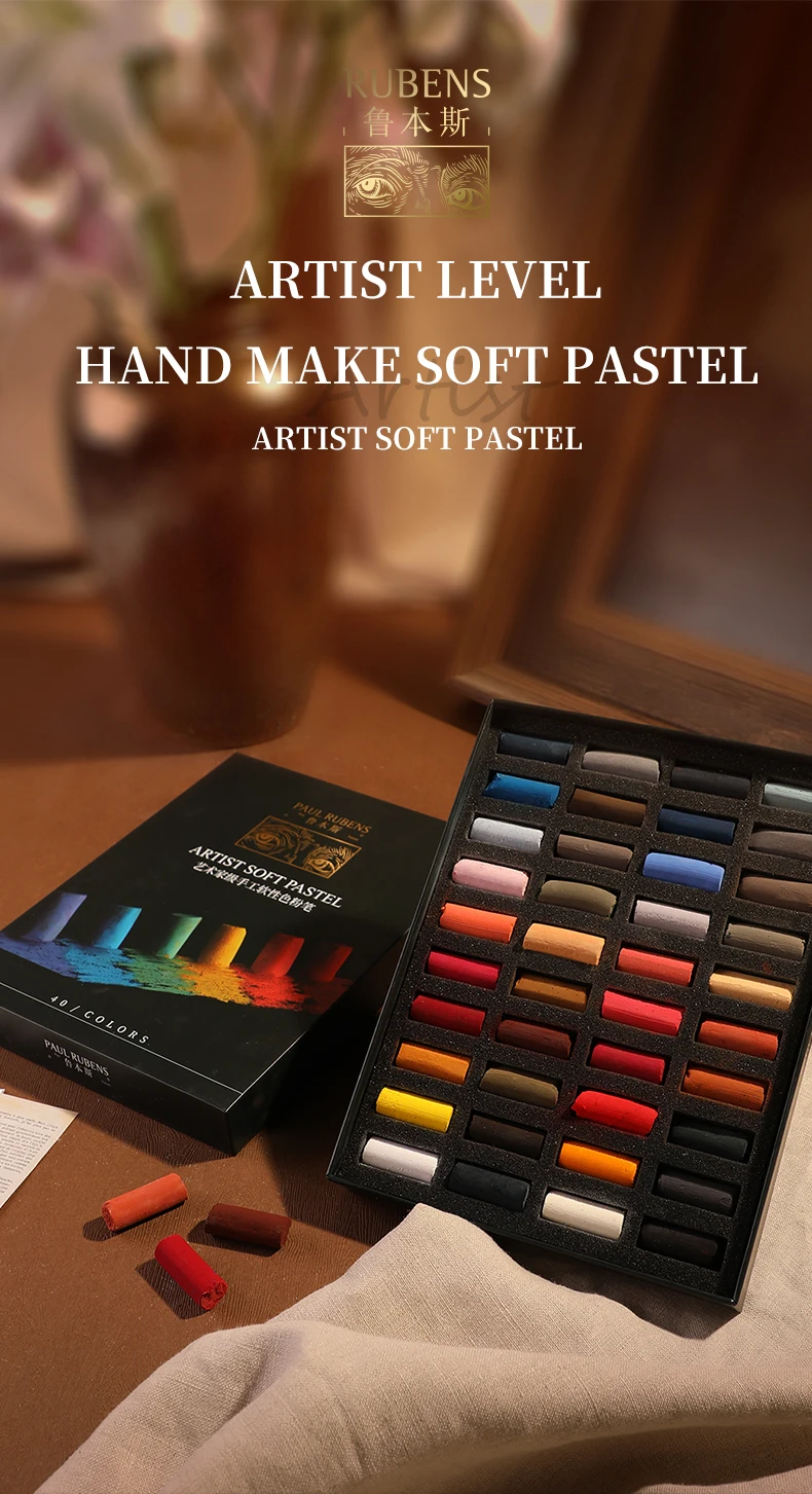 Paul Rubens Soft Pastels Set Painting Chalk Crayons Solid Non Toxic of 40 Colors Art Stationery Drawing Supplies Gift for Artist