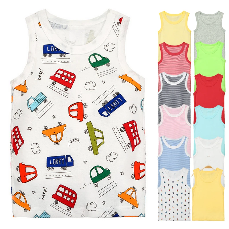 

Children vest Baby summer boy tanks solid color Girl Cotton tank sleeveless kids stripe cartoon