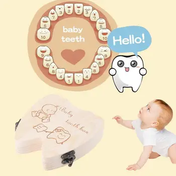 

100pcs Baby Tooth Box Spanish/English/Dutch/Russian/French /Italian Wooden Milk Teeth Organizer Storage