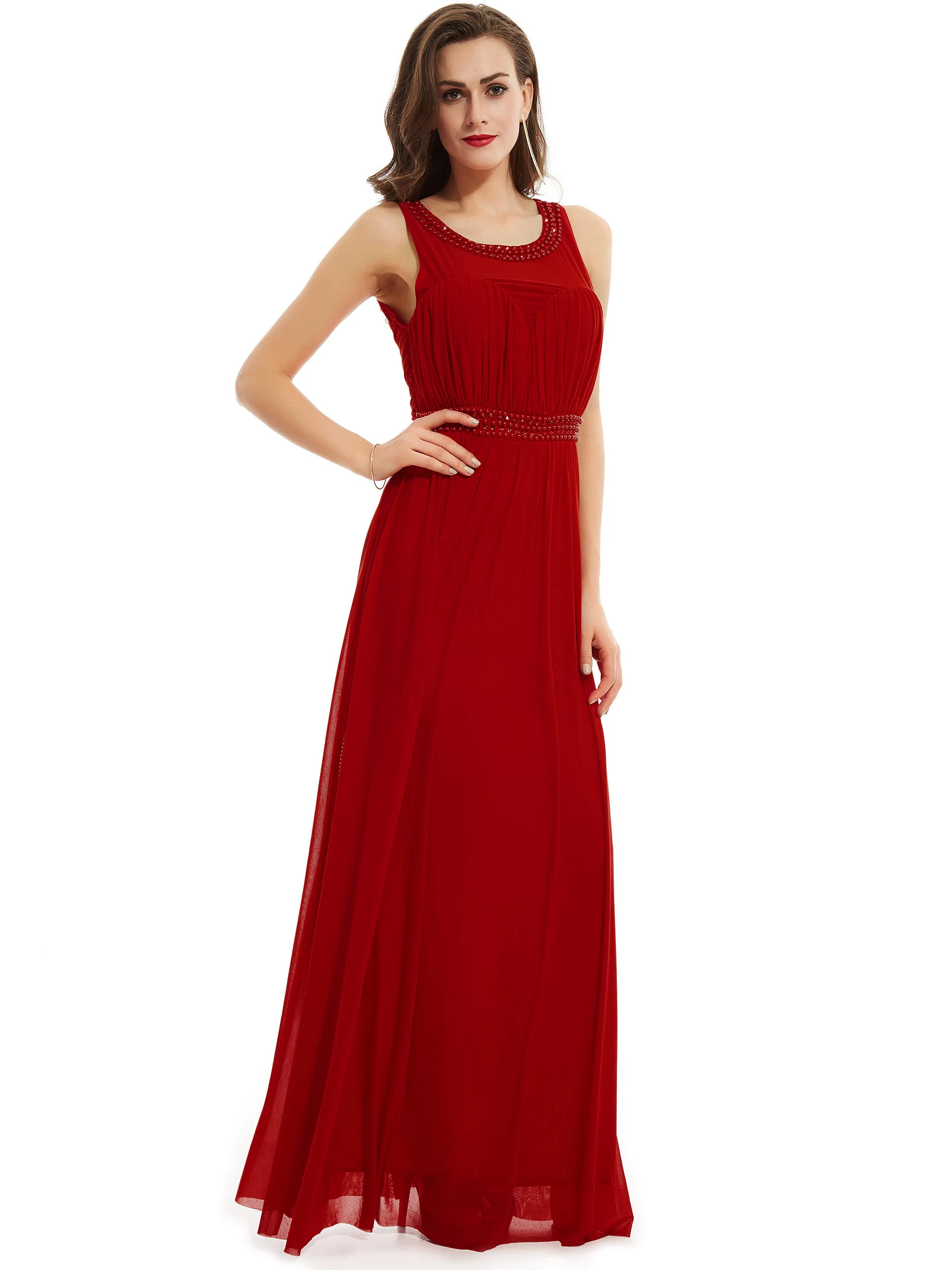 Dressv, длинное вечернее платье, красное, без рукавов, ТРАПЕЦИЕВИДНОЕ, длина до пола, черное, украшенное кристаллами, с рюшами, для выпускного бала, вечернее платье