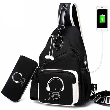 

Luminous USB charging men and women casual shoulder bag Short handle canvas man bag Multifunction Messenger bag chest pack