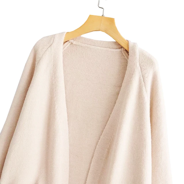 Long lazy cardigan with v neck in solid color