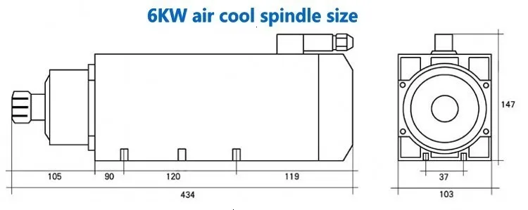 6kw air cool spindle size