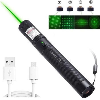 

USB Green Laser pointer red Laser Sight 10000m 5mw hight Powerful Adjustable Focus Lazer lasers 303 pen 4pcs Head Burning Match
