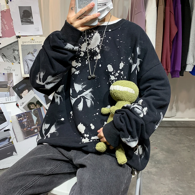 Бархатная мужская толстовка с принтом Tie-dye, повседневная мужская уличная толстовка, свободные толстовки в стиле хип-хоп, мужская толстовка с капюшоном, M-2XL
