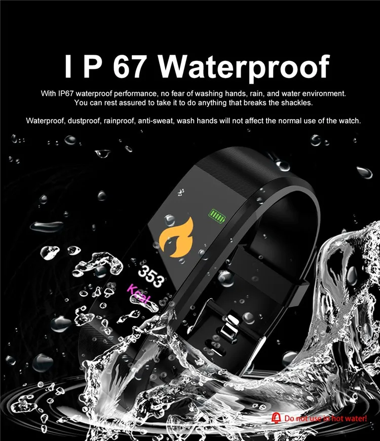 Смарт-браслет 115 водонепроницаемый IP67 Мужские Женские часы для измерения артериального давления фитнес-трекер монитор сердечного ритма Смарт-браслет PK M3