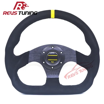 

325mm D Style Universal High Quality Suede Leather Racing Rally Car Sport Steering Wheel