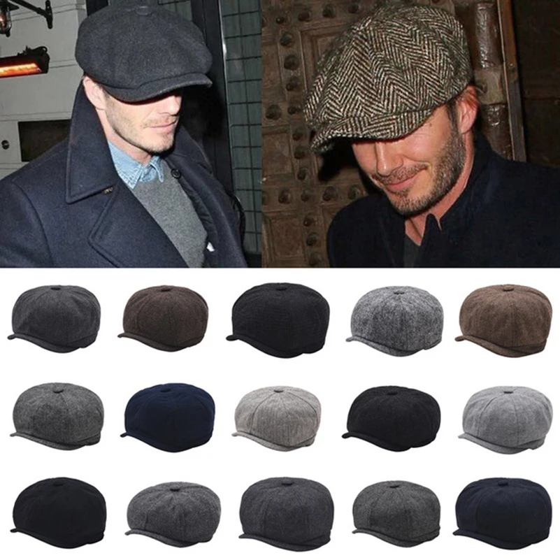 New Men British Style Octagonal Hats Winter Wool Berets Hat Gatsby Cap ...