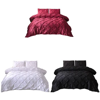 

Luxury Black Duvet Cover Pinch Pleat Brief Bedding Set 3Pcs Bed Linen Set Comforter Cover Set with Pillowcase