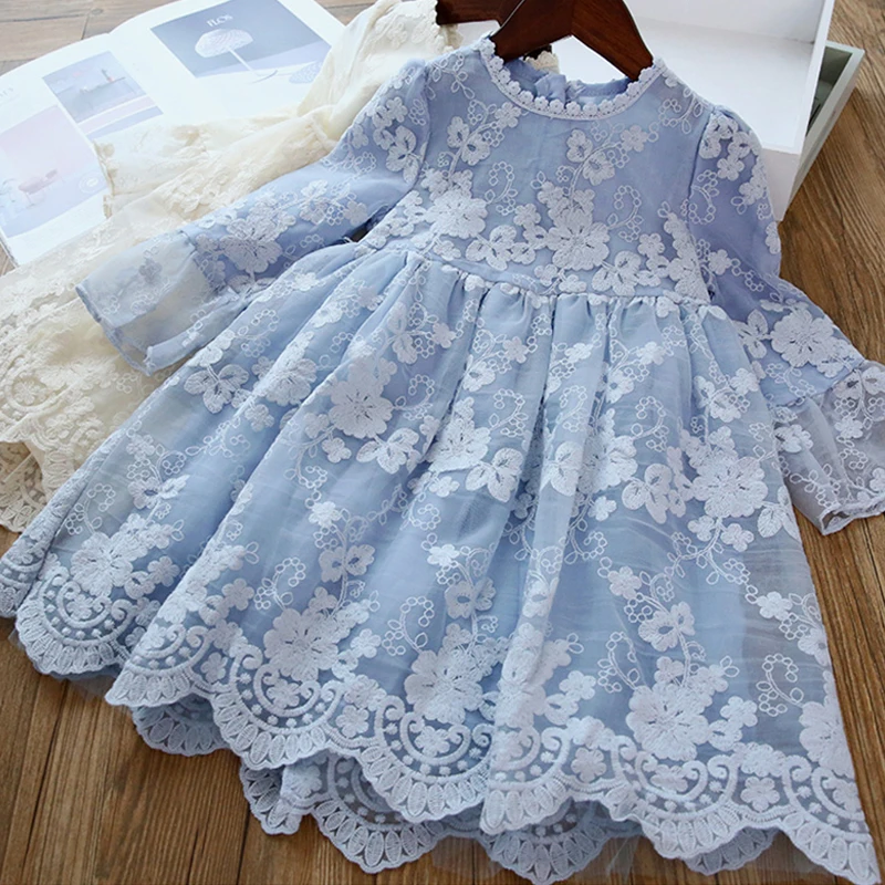 

2019 Winter Flower Full Sleeve Princess Dress Lace Embroidery Kids Dresses for Girls Party Clothing Baby Girl Casual Clothes