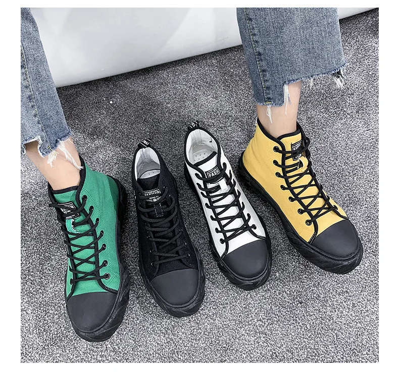 Новые Высокие холщовые туфли мужские спортивные осенние Harajuku Хип-хоп Ins супер сапоги пожарного бега кроссовки мужские Дикие повседневные