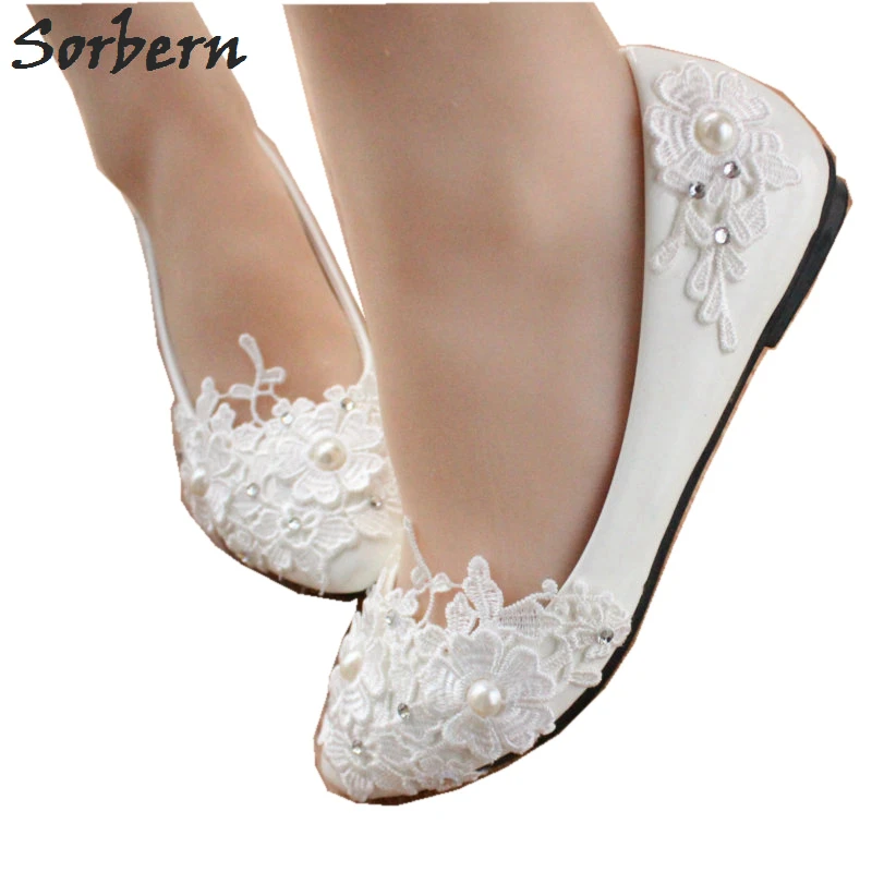 Женские свадебные туфли на плоской подошве Sorbern белые цветочные с острым носком и
