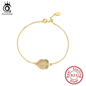 

ORSA JEWELS Pure 925 Sterling Silver Bracelet Lemon Shape AAAA Zircon Gold Plated Chain Accessories For Female Anniversary EQB06