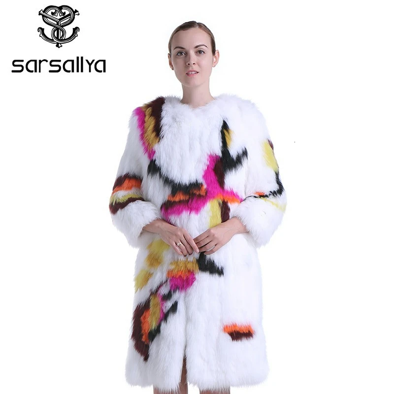 Sarsallya Настоящее пальто с мехом модный вязаный натурального трикотажного