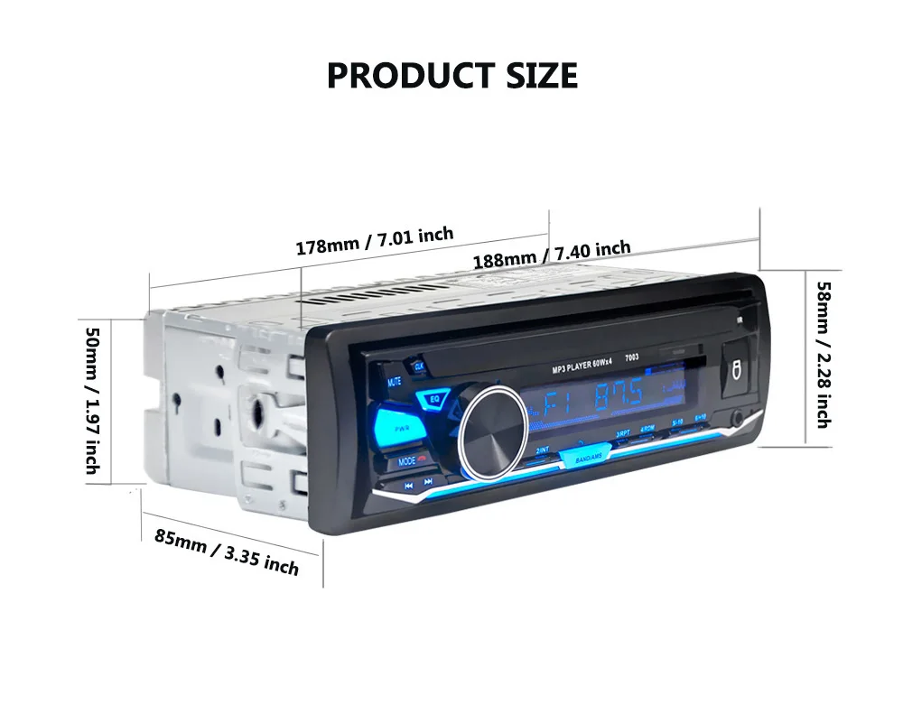 Bluetooth Автомобильный MP3-плеер многоцветная кнопка света авто мультимедийная система 87,5-108,0 МГц fm-радио с пультом дистанционного управления