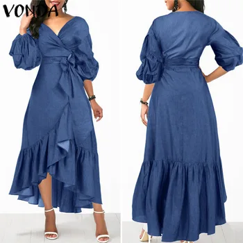 

VONDA Summer Maternity Dress Women 2020 Sexy V Neck 3/4 Lantern Sleeve Dresses Casual Loose Bohemian Sundress Pregnancy Vestidos