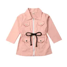 Pudcoco/США, модные длинные куртки для маленьких девочек 1-7 лет Тренч с лацканами и длинными рукавами, Детская куртка, куртка на молнии, верхняя одежда для детей 1-7 лет
