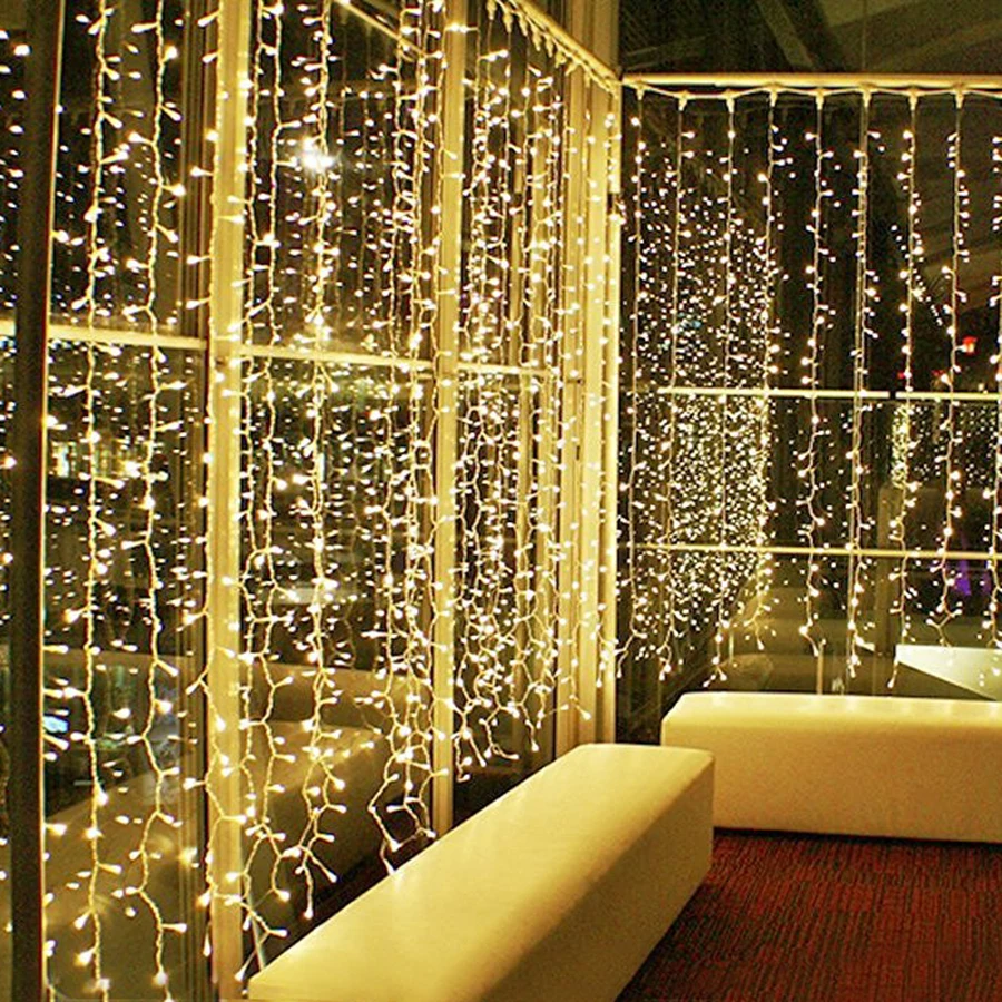 Thrisdar 10*1M 10*2M 10*3M 10*5M Window Curtain Icicle String Light Christmas Garden Wedding Party Wall Backdrop Icicle Light