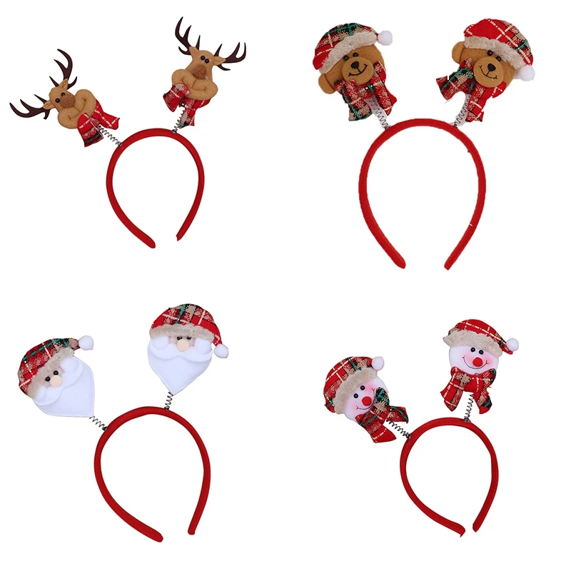 

BESTChristmas Cartoon Old Man Snowman Elk Bear Hair Bands for Women Cute Girls Children Hair Accessories Gift