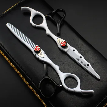 

Professional Hairdressing Scissors 6 Inch Cutting and Thinning Hair Scissors Barber Shears Black & white haircut scissors set