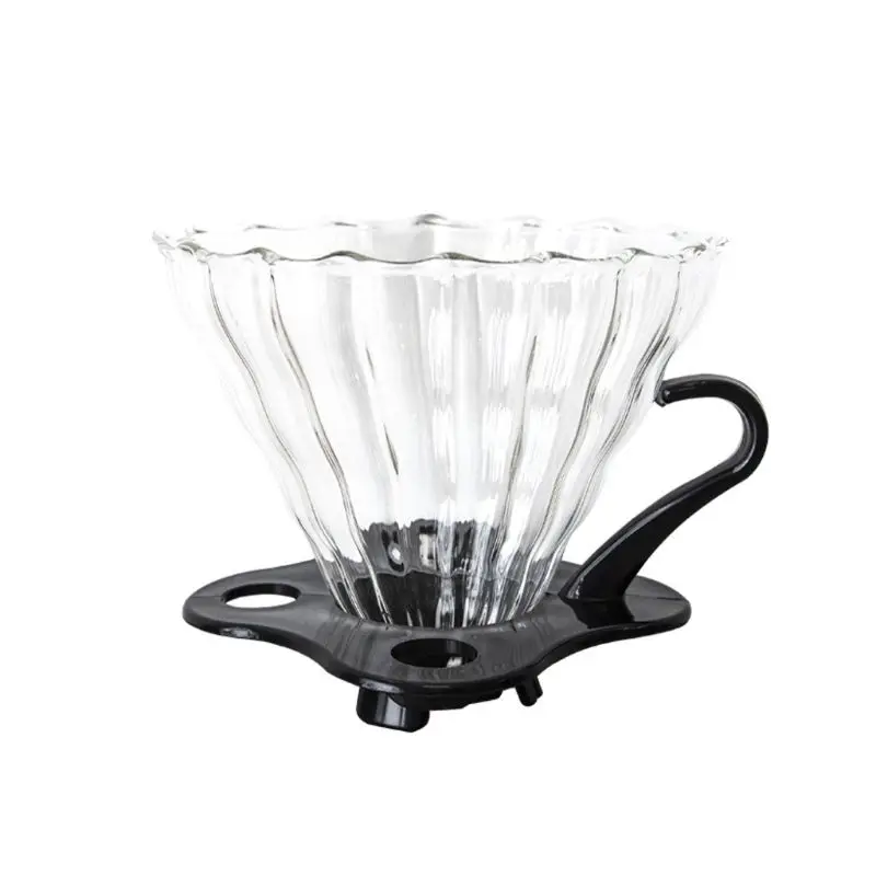 Black Glass Pour Over Coffee Funnel Dripper V60 Glass Coffee Dripper Clever Coffee Cone Brewer Filter with Removable Base Clear 1-4 Cups 