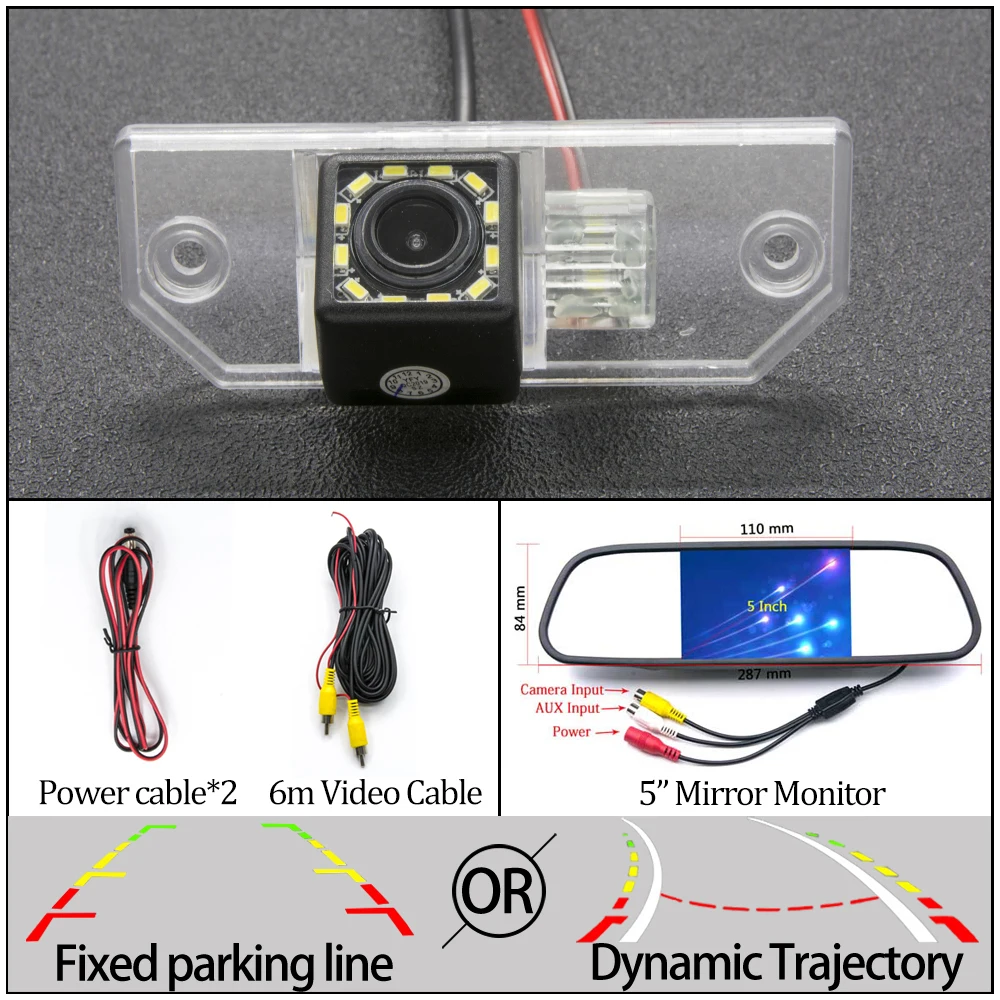 Фиксированная или динамическая траектория CCD Автомобильная камера заднего вида для Ford Mondeo/C-Max/Focus 2 седан/Fiesta/Focus MK II автомобильный монитор - Название цвета: 12LED N 5 in Mirror