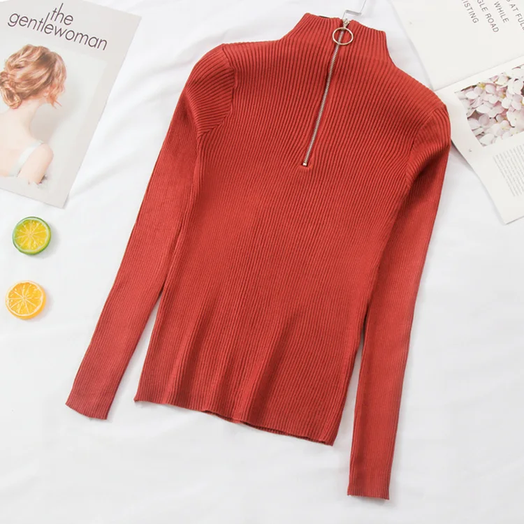 Colorfaith/Новинка года; осенне-зимний женский свитер с высоким воротником; Вязаные Теплые Топы в винтажном Корейском стиле; тонкие однотонные SW263 - Цвет: Brick Red
